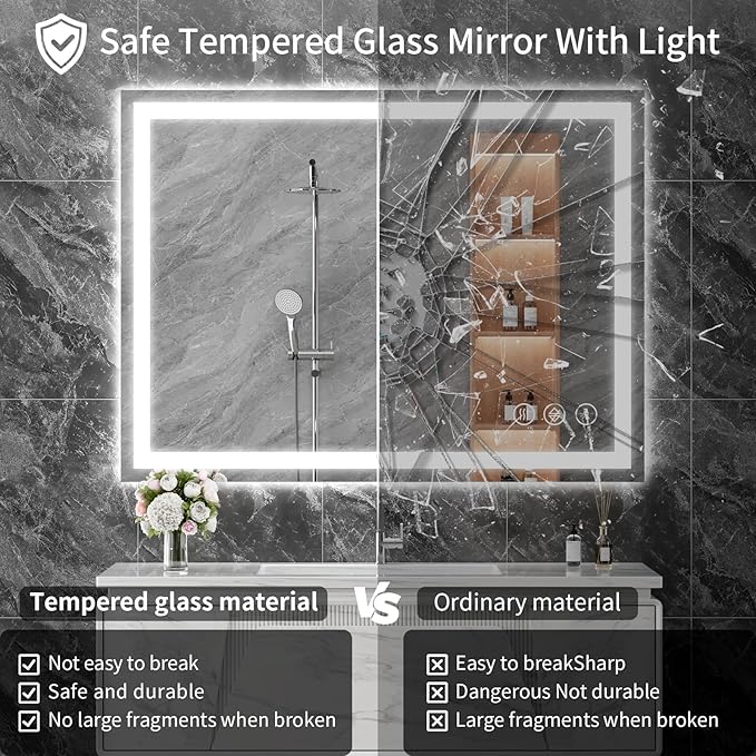 Koonmi 48"x32" LED Mirror for Bathroom, 90CRI Anti-Fog Vanity Mirror - Image 4