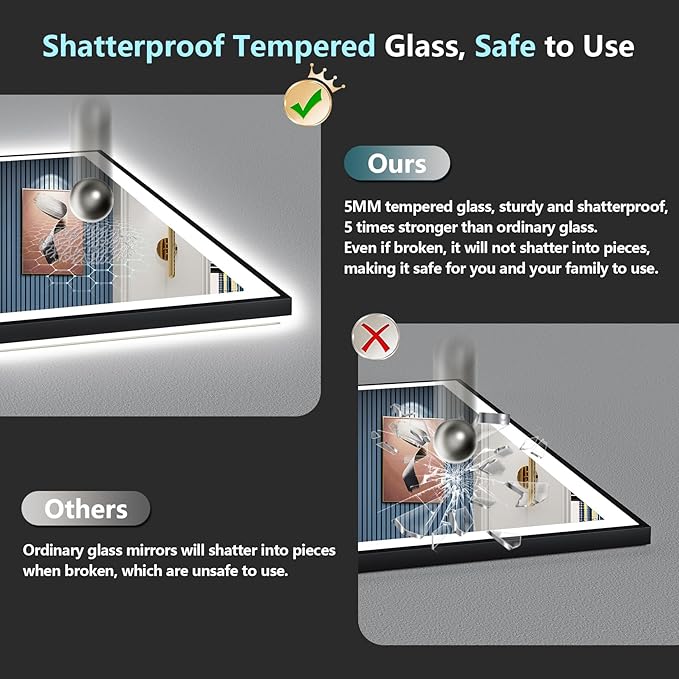 55x40 Black Framed LED Bathroom Mirror - Image 8
