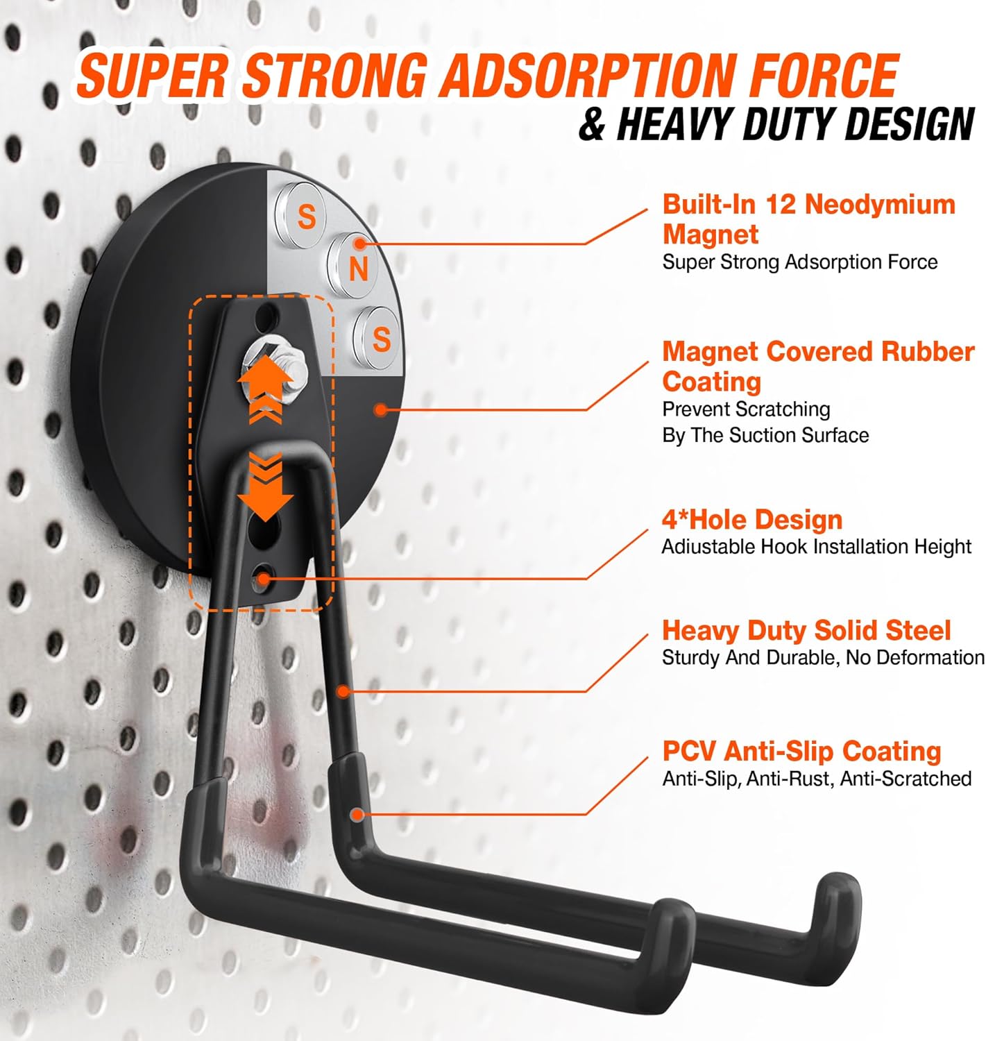 2 Pack Large Strong Magnetic Hooks For Hanging Heavy Duty, 3.5in Neodymium Magnet Storage Utility Hooks Industrial Magnet Hook Steel Long Magnetic Holder Hanger Organizer For Garage Garden Power Tools