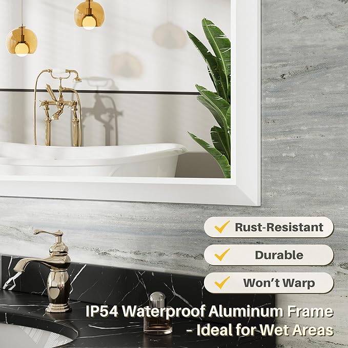 36x30 Inch White Bathroom Mirror - Image 4