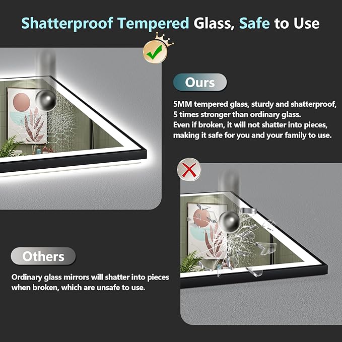 44x32 Black Framed LED Bathroom Mirror - Image 8