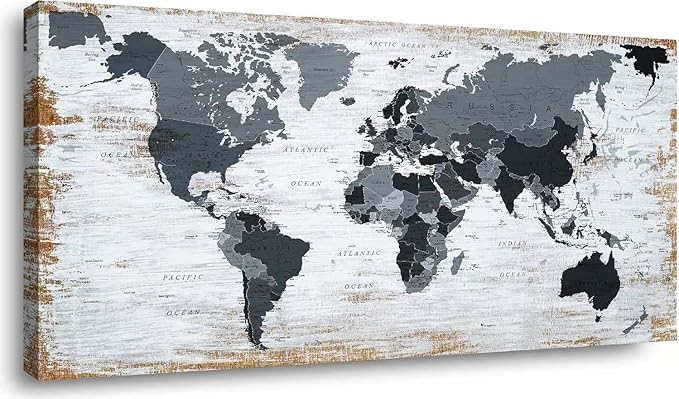 lagre size 36inchx71inch world map Canvas Wall Art Black Wall Decor Office Map by ZEYDRT