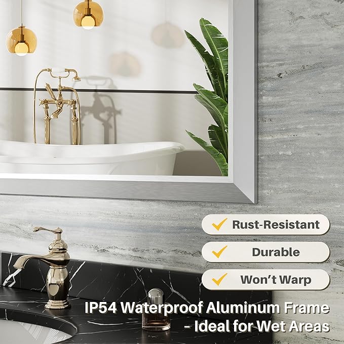 24x32 Inch Brushed Silver Bathroom Mirror - Image 3