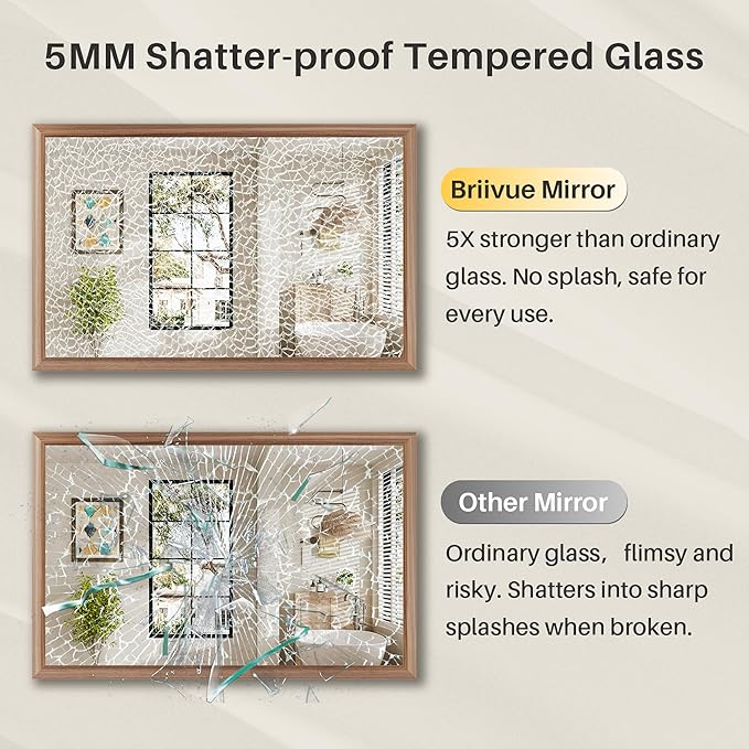 40x38 Inch Bathroom Mirror for Wall, Anti-Rust Walnut Wood Grain Metal Framed - Image 8