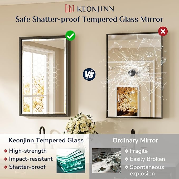 Keonjinn 48" x 36" Large Black Bathroom Mirror, Aluminum Alloy Frame Rustproof - Image 6