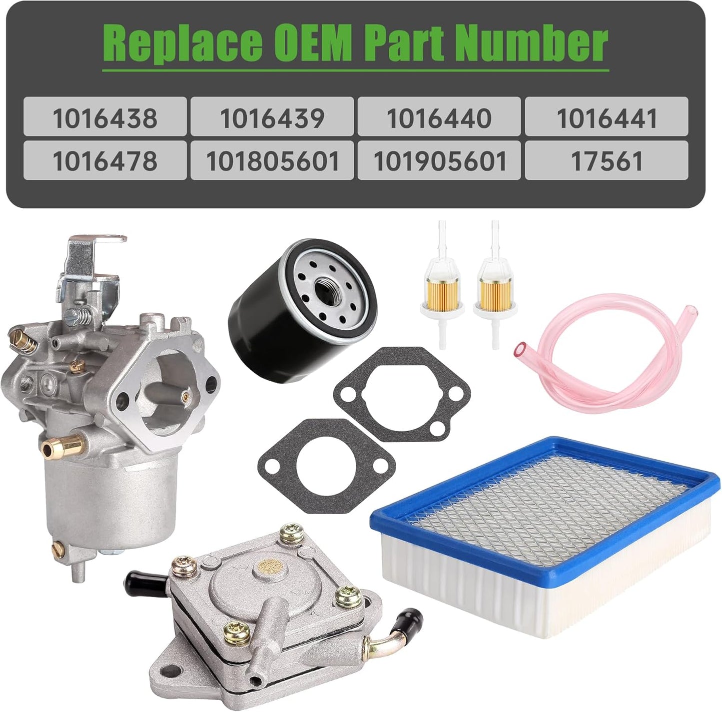 10L0L Golf Cart Carburetor Fuel Pump and Tune Up Kit for FE290 Club Car DS Precedent Turf Carryall Gas Model 1998-Up Air Oil Fuel Filter Replaces OEM 101805601 101905601 1016438 1016439