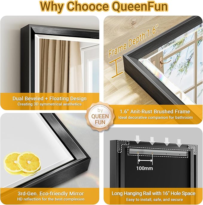 48 x 30 Black Framed Mirror for Bathroom, Beveled Black Bathroom Vanity Mirror - Image 8