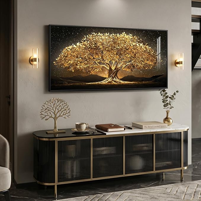 Large Framed Black and Gold Tree of Life Wall Art, Modern Luxury Tree Painting - Image 2