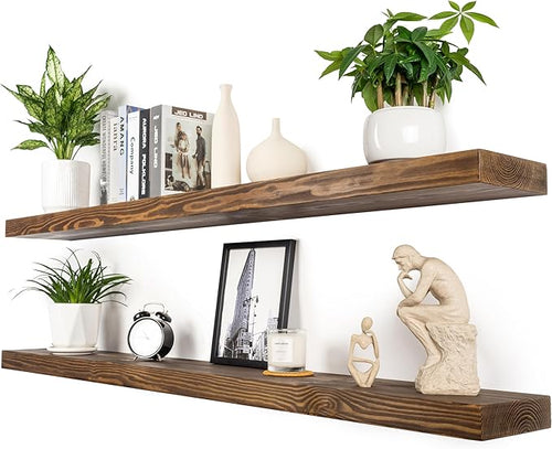 60 Inch Floating Shelves, 8-Inch Deep High-End Solid Wood Long Floating Shelves by xwne