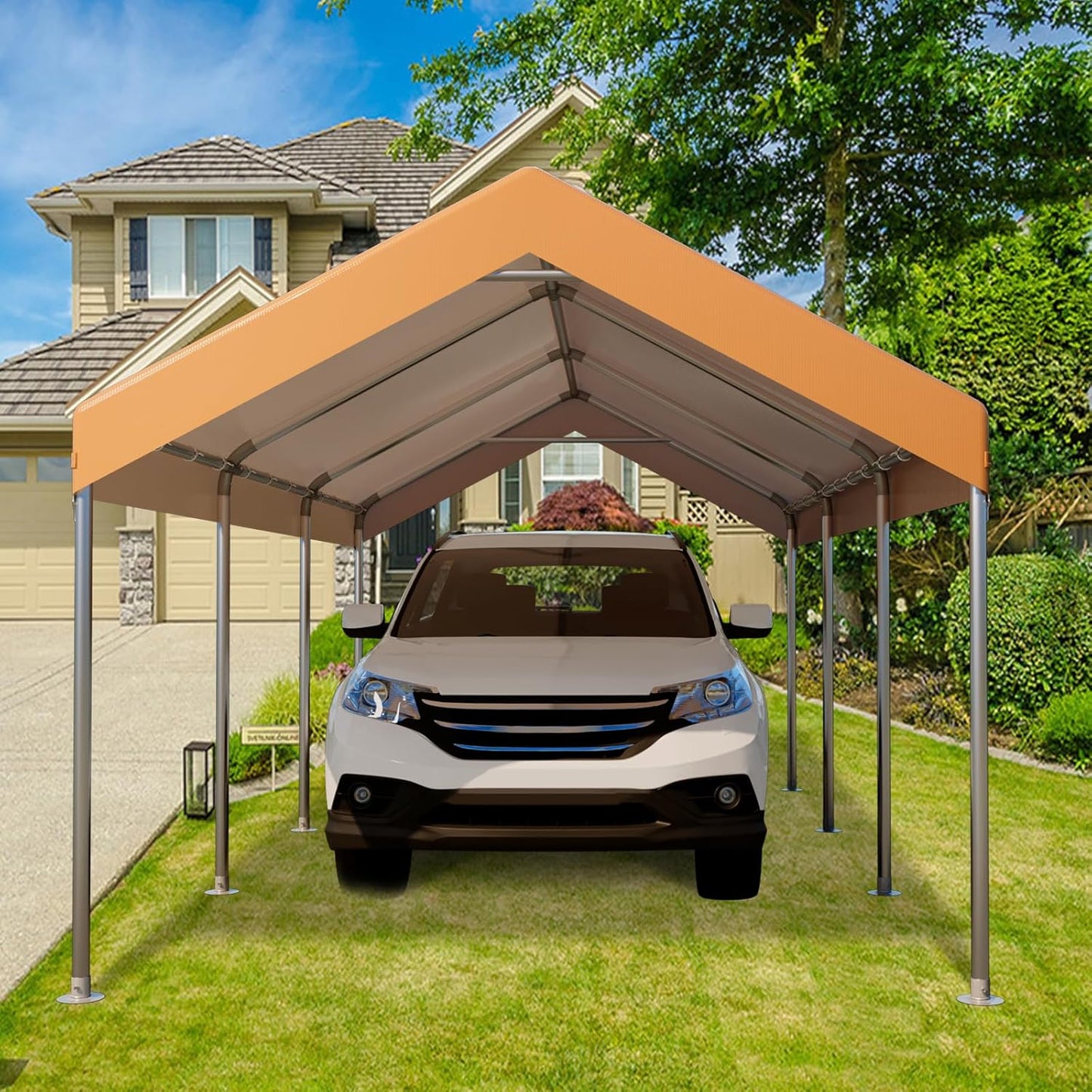 10X20 Ft Heavy Duty Carport Canopy, Portable Garage, Car Tents, Easy to Assemble, Reinforced Structure, with Hanging Edge, Applicable to Car, Bike, Boat, Party (Yellow)