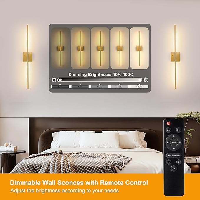 Morauroral 36 Inch Battery Operated Wall Sconces Set of 2, Dimmable Battery - Image 2