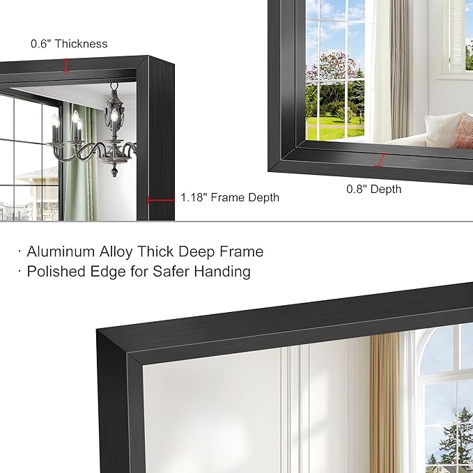 Black Rectangle Mirror, 55 x 30 Inch Bathroom Mirrors - Image 6