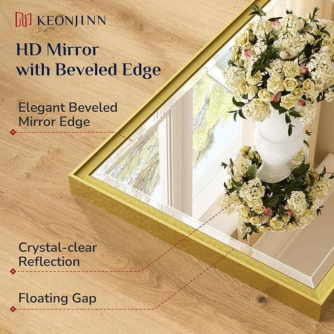 Keonjinn 48" x 36" Large Gold Bathroom Mirrors - Image 3