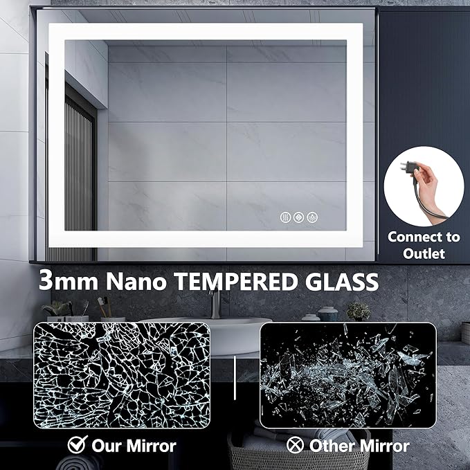 DUMOS 32.1"x40.1" LED Bathroom Mirror, Smart Anti-Fog Bathroom Vanity Mirror - Image 7