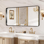 60X28 Inch Black Metal Framed Bathroom Mirror - Image 8