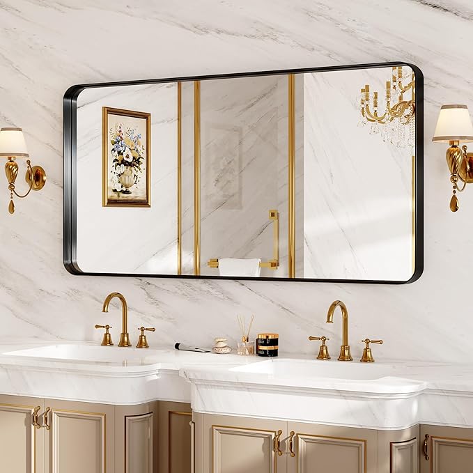 72 x 30 Inch Black Metal Framed Bathroom Mirror - Image 8