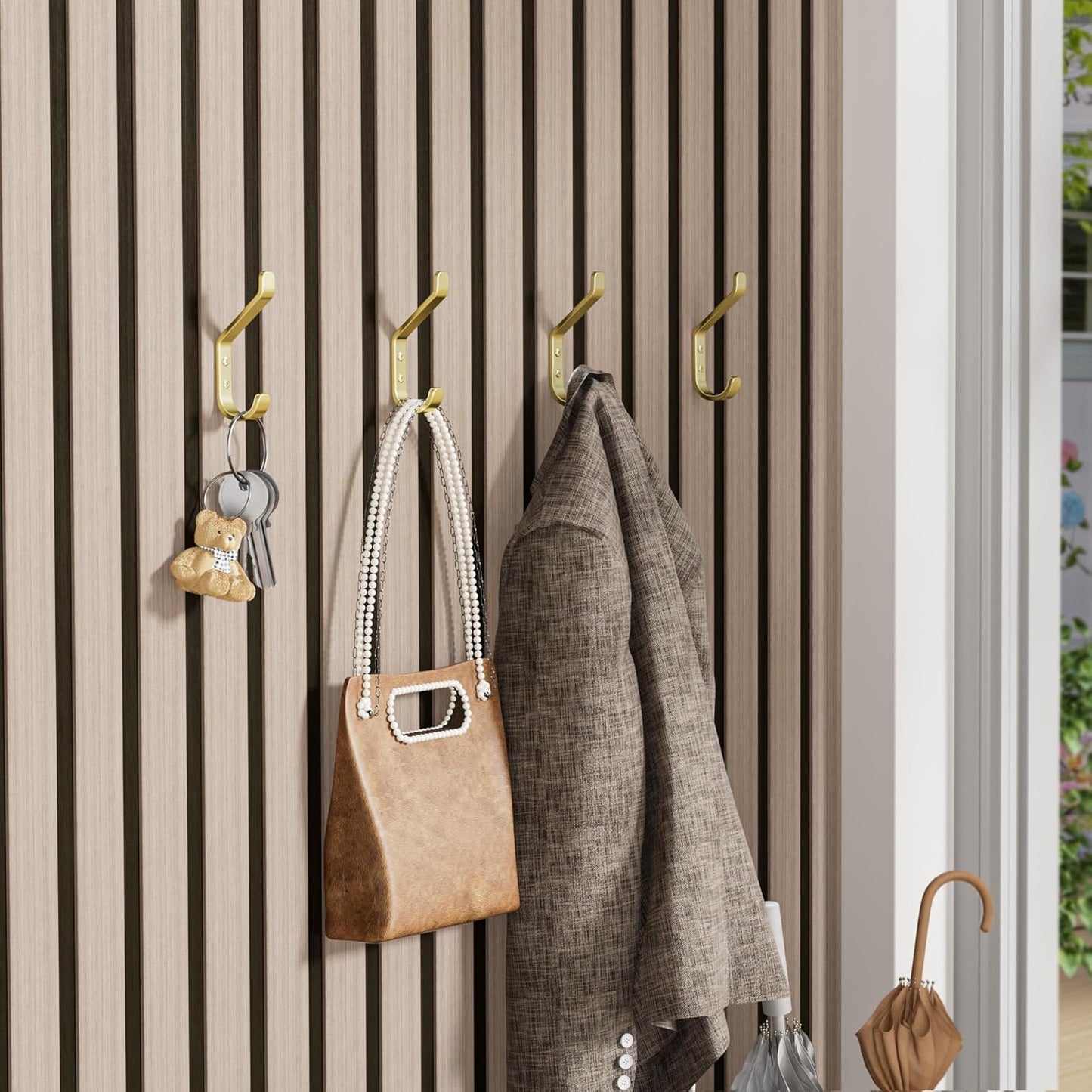 10-Pack Coat Hooks Wall Mounted: 20LB Heavy Duty Hanger for Hanging:Backpack, Towel, Bag, for Closet, Bathroom, Door, Mushroom, Stainless Gold, 3.75"