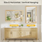 48x30 Inch Bathroom Mirror for Wall, Anti-Rust Oak Wood Grain Metal Framed - Image 7