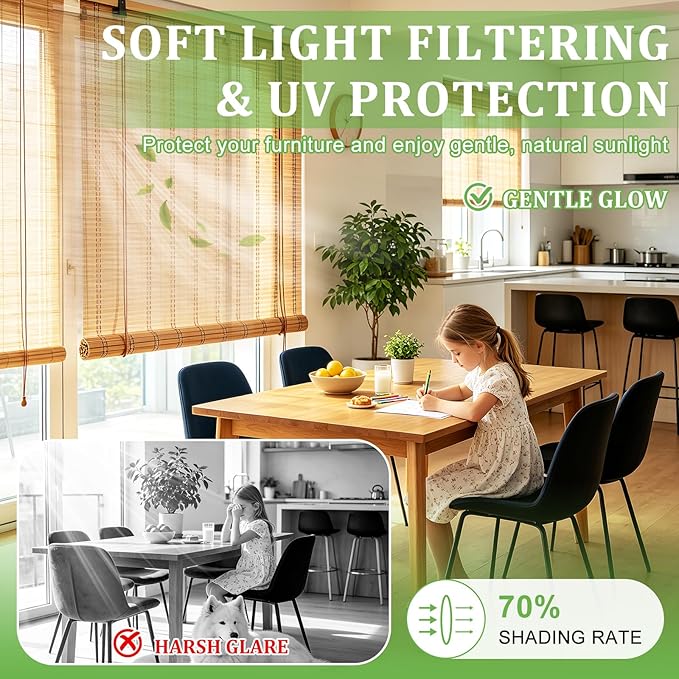 Bamboo Blinds 48x48 inch Bamboo Roman Shades - Image 4