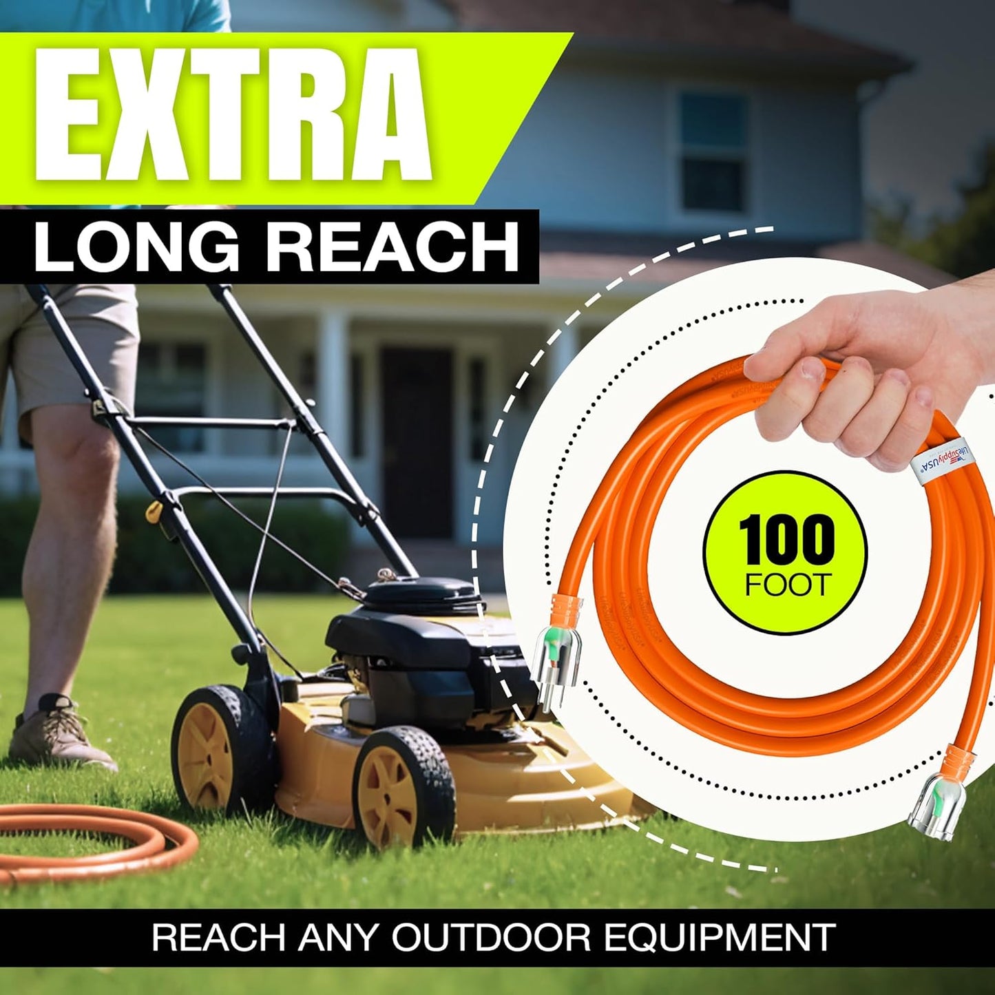 100ft Outdoor/Indoor Extension Cord 12/3 Gauge Extra Heavy Duty 3 Prong SJTW, Waterproof, Flexible Cold-Resistant Long Power Cord,15A 125V 1875W, Orange by LifeSupplyUSA