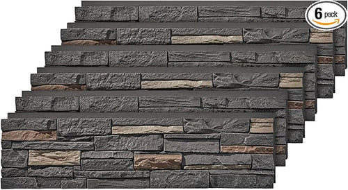 6-Pack Faux Stone Wall Panels PU Stone Veneer Siding, Mortarless 46.25x12.88 by Wallwell