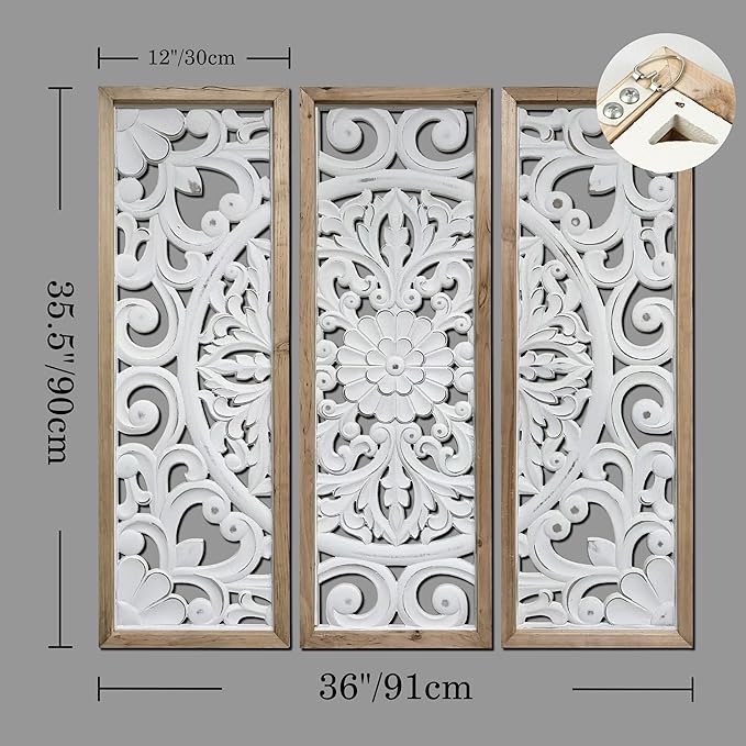 XIAOAIKA Wood Wall Art Vintage Carved Panels, Rustic Farmhouse Wall Decor - Image 2