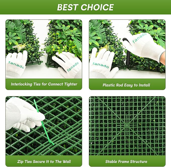 fanado Artificial Grass Wall Panels 20"x20", Hedge Green Wall Decor Backdrop - Image 4