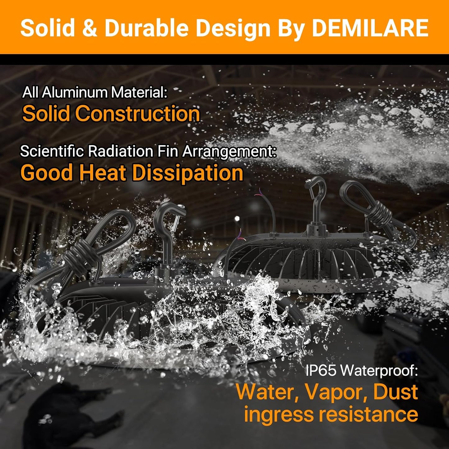 2 Pack LED High Bay Light 150W, 5000K, 22500 lm, IP65 Waterproof, Commercial Lighting for Warehouse, Workshop, Garage, Barn