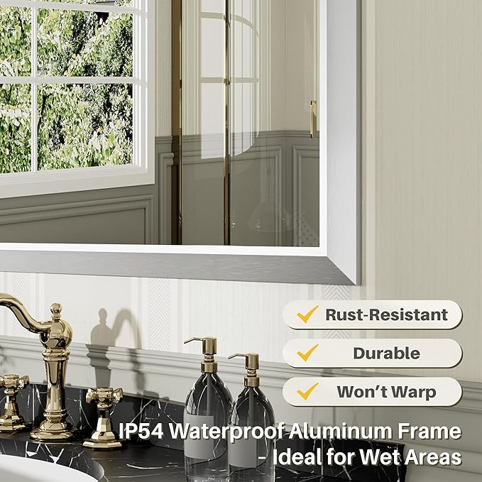 40x32 Inch Brushed Silver Bathroom Mirror - Image 3