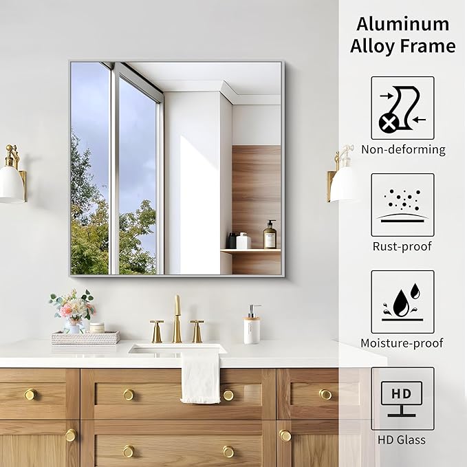 KOCUUY Silver Framed Mirror, HD Tempered Glass, Anti-Rust Frame, Modern Design - Image 8