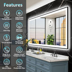 88x38 Black Framed LED Bathroom Mirror - Image 2