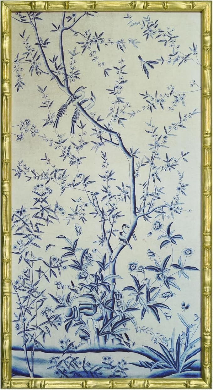 HongFengtang Chinese Rice Paper Print China Flower And Bird Bamboo Frame 19.5 X by Hongfengtang