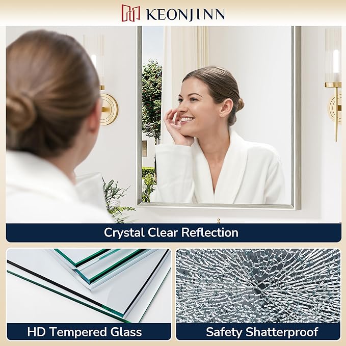 Keonjinn 55 x 30 Inch Brushed Nickel Bathroom Mirrors - Image 3