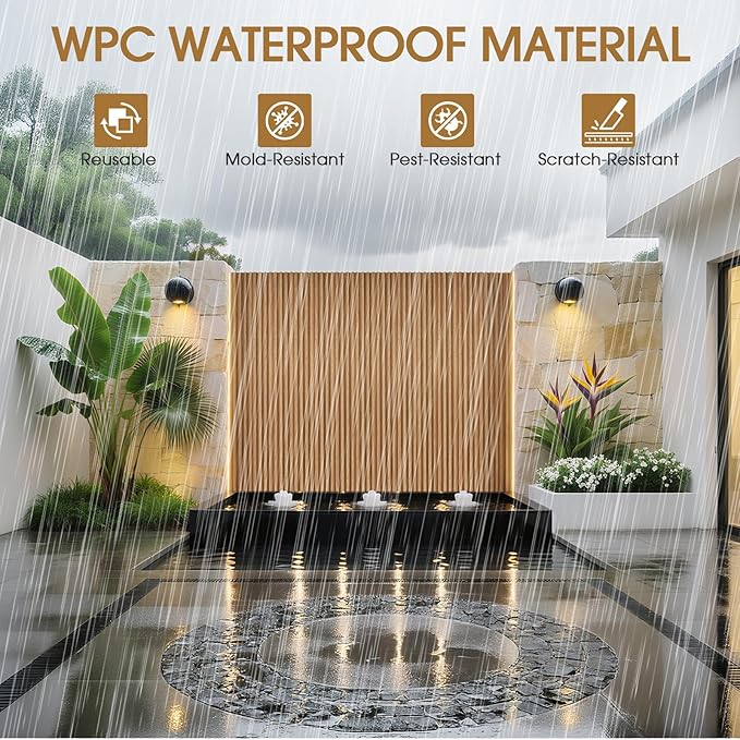 WPC Slat Wall Panels 8 Pack 96" x 6", Waterproof Fluted Wall Paneling, Accent - Image 3
