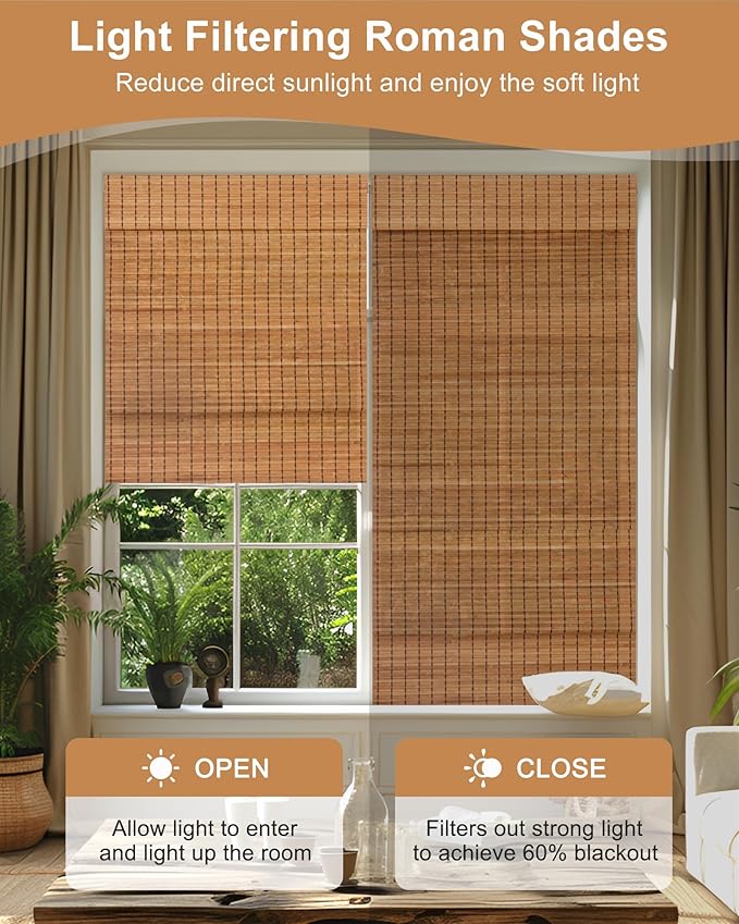 60''W X 72''H Cordless Bamboo Roman Shades - Image 3