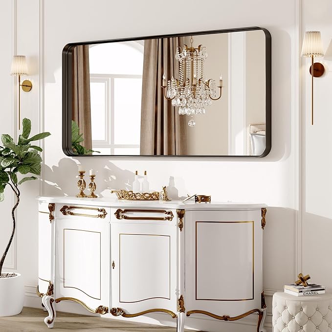 72 x 32 Inch Black Metal Framed Bathroom Mirror - Image 9
