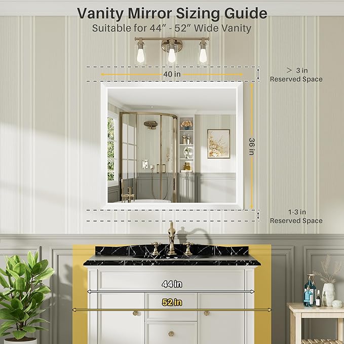 40x36 Inch White Bathroom Mirror - Image 2