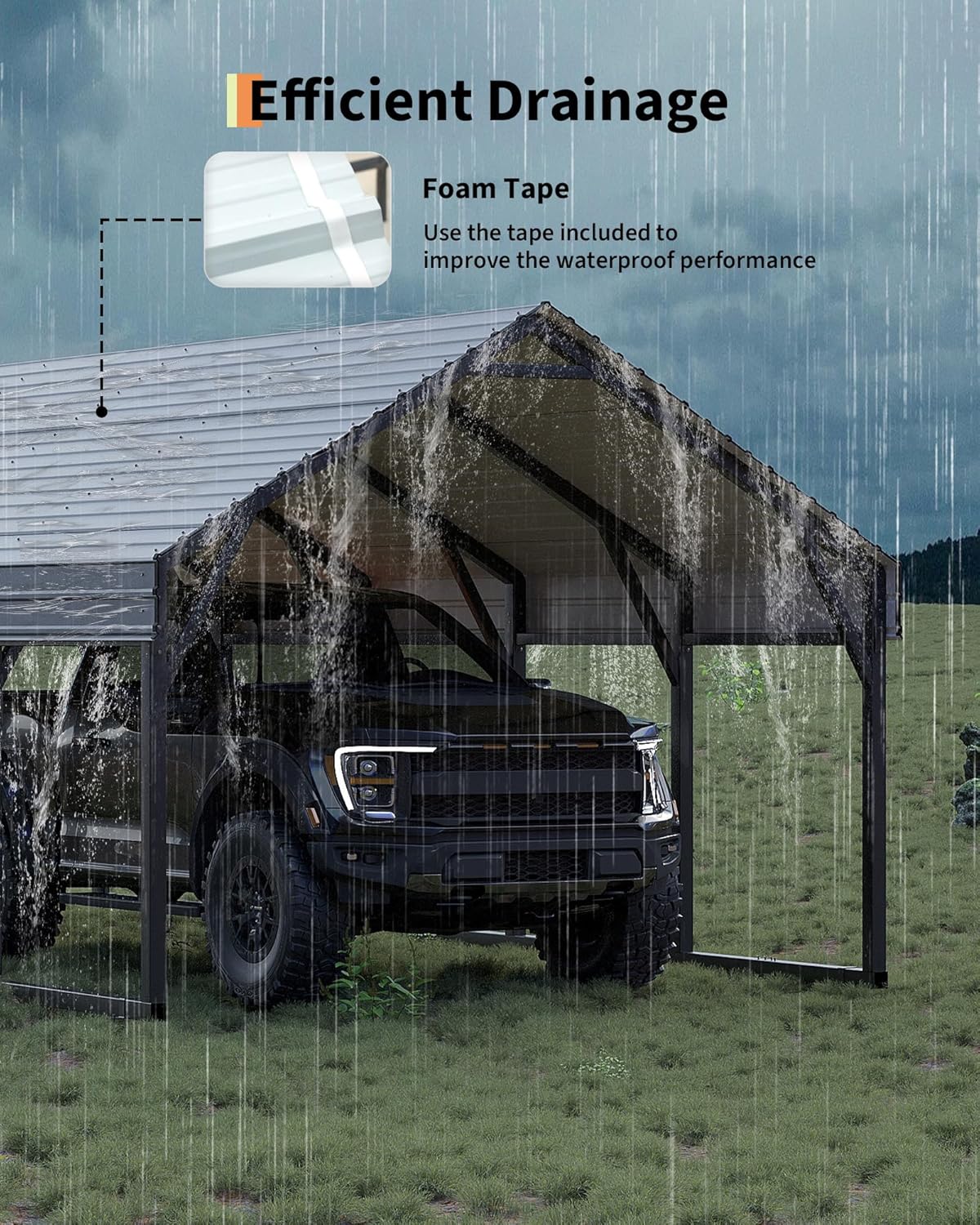 12 x 26 FT Metal Carport, Heavy Duty Carports Reinforced Frame and Steel Roof, All-Weather Shelter Canopy for Pickups, Boats, Cars, and Tractors