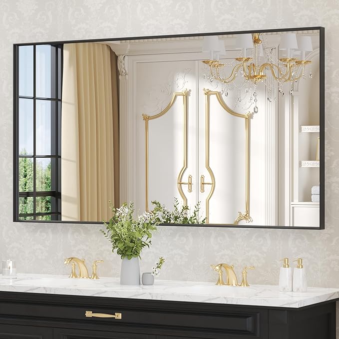 LOAAO Black Bathroom Mirror 55"X36" - Image 3
