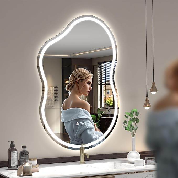 SMIROR Asymmetrical Led Bathroom Mirror 40x 24 inch, Irregular Cloud Lighted - Image 2