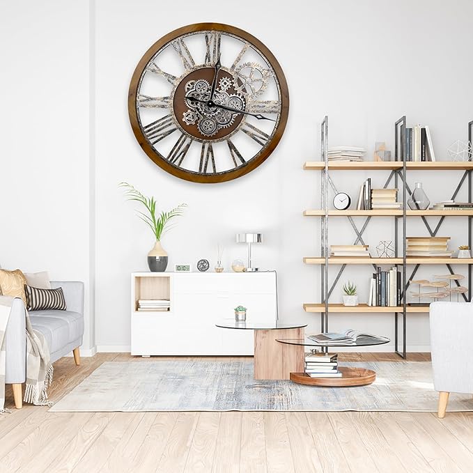 The B-Style Large Real Moving Gears Wall Clock 30 inch Rustic Retro Industrial - Image 6