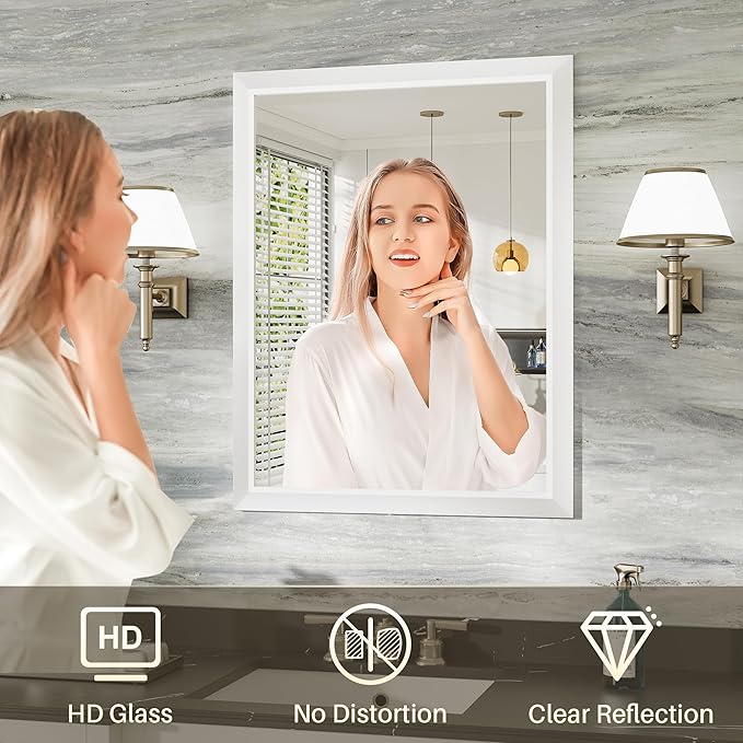 28x36 Inch White Bathroom Mirror - Image 5