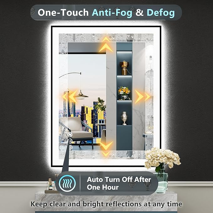 24x36 Black Framed LED Bathroom Mirror - Image 6