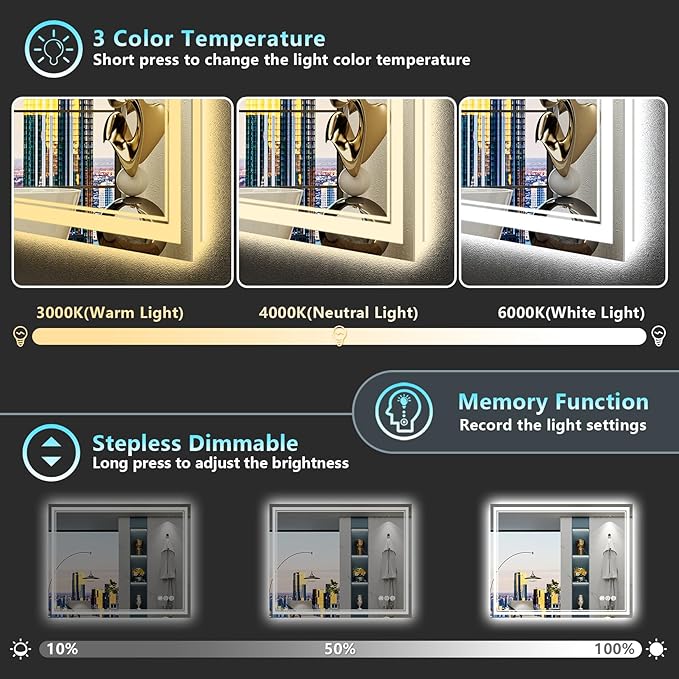 32x36 LED Bathroom Mirror with Lights, Backlit and Front Lit, Anti-Fog Lighted - Image 4