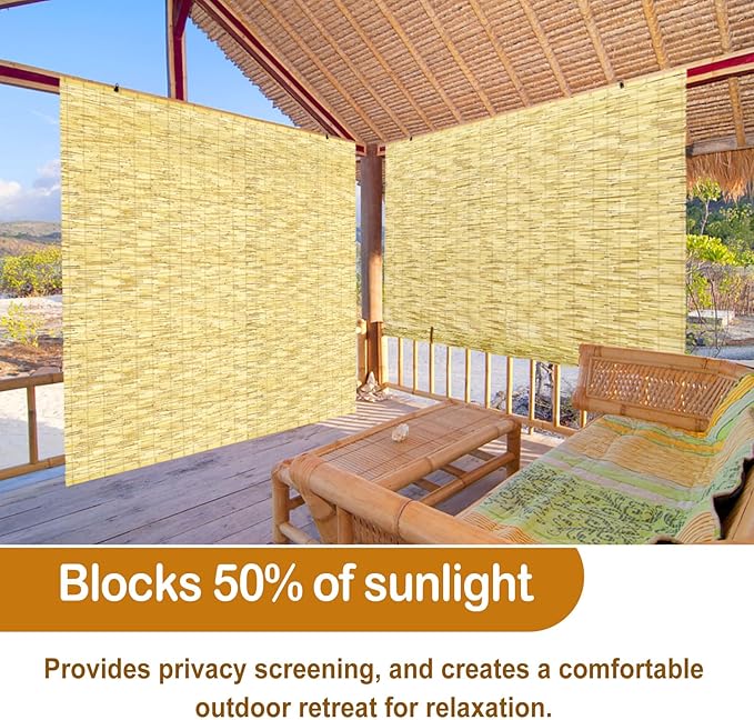 DoubleFill 2 Pcs Bamboo Shades Outdoor Reed Roll up Blinds 72" W x 72" H - Image 6
