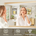 60x36 Inch Bathroom Mirror for Wall, Anti-Rust Oak Wood Grain Metal Framed - Image 6