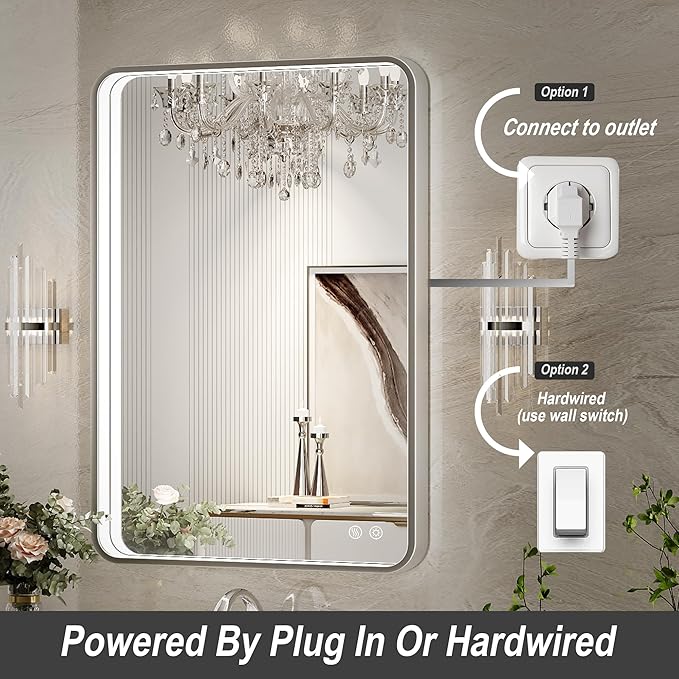 28x36 Inch LED Mirror for Bathroom, Brushed Sliver Metal Frame Lighted Vanity - Image 5