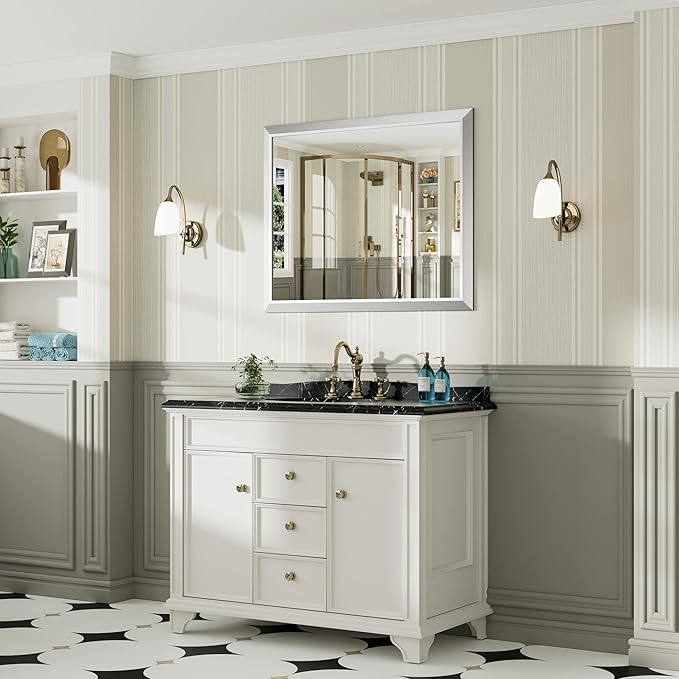 40x32 Inch Brushed Silver Bathroom Mirror - Image 4