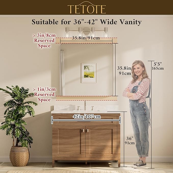 TETOTE Brushed Nickel Mirror 36 x 36 Inch - Image 8
