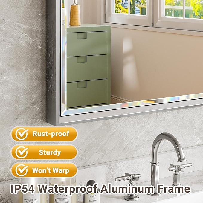 40 x 30 Silver Bathroom Mirror, Large Beveled Silver Bathroom Vanity Mirror - Image 4